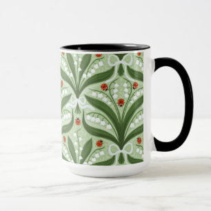 Lily of the valley and ladybugs symmetry in green, mug