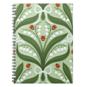Lily of the valley and ladybugs symmetry in green, notebook