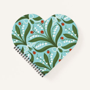 Lily of the valley and ladybugs symmetry in green, notebook