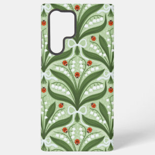 Lily of the valley and ladybugs symmetry in green, samsung galaxy case