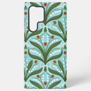 Lily of the valley and ladybugs symmetry in green, samsung galaxy case