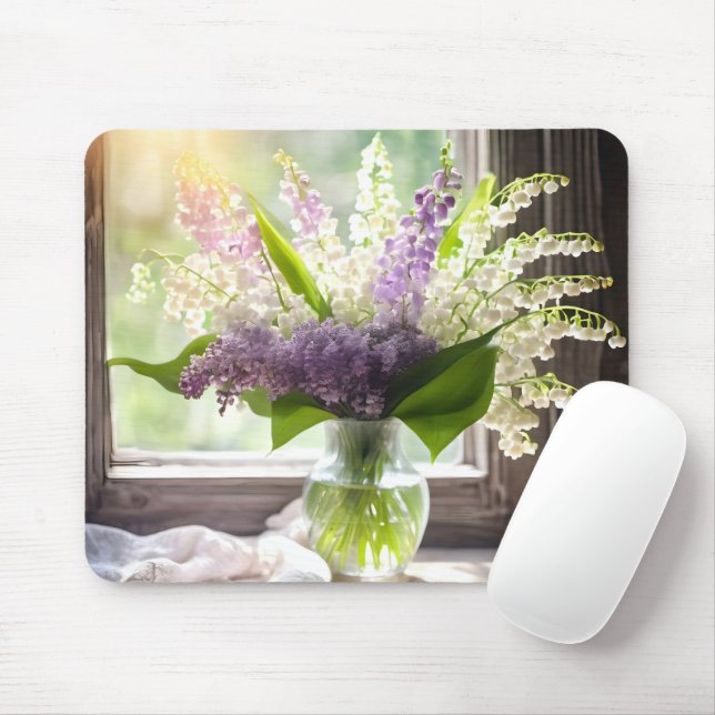 Lily of The Valley and Lilac Bouquet By Window Mouse Mat (With Mouse)