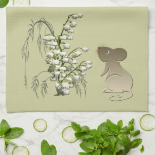 Lily-of-the-Valley and Mouse American MoJo Kitchen Tea Towel