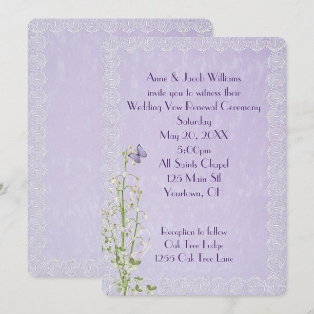 Lily of the Valley and Wedding Lace Invitation (Front/Back)