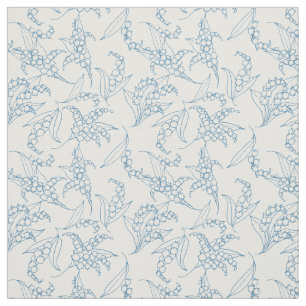 Lily-of-the-Valley Blue Outlines on White Floral Fabric