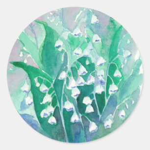 Lily of the Valley Blue Watercolor Floral Painting Classic Round Sticker