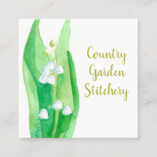 Lily of the Valley Botanical Watercolor Flower Square Business Card