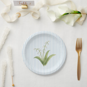 Lily of the Valley Custom Wedding Blue Stripe Paper Plate