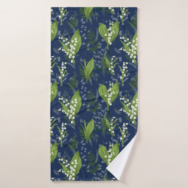 Lily of the Valley Dark Blue Background Bath Towel (Bath Towel)