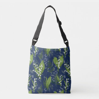 Lily of the Valley Dark Blue Background Crossbody Bag