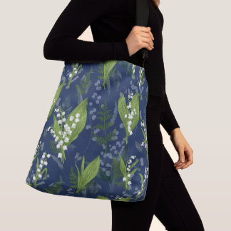 Lily of the Valley Dark Blue Background Crossbody Bag
