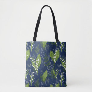 Lily of the Valley Dark Blue Background Tote Bag