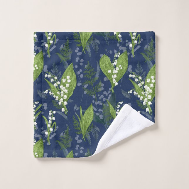 Lily of the Valley Dark Blue Background Wash Cloth (Wash Cloth)