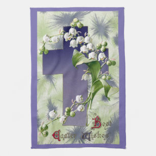Lily of the Valley Easter Cross Tea Towel