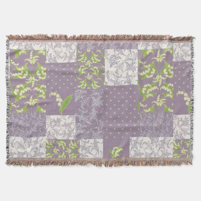 Lily-of-the-Valley Faux Patchwork Mauve Throw Blanket (Front)
