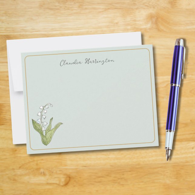 Lily of the Valley Floral Botanical Sage Green Card (This sage green lily of the valley note card features my own original floral art.)