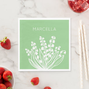 Lily of the Valley Floral Bouquet Custom Name Napkin