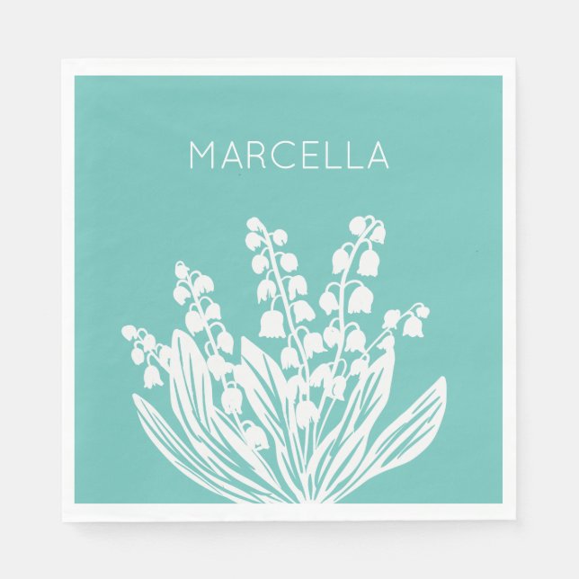  Lily of the Valley Floral Bouquet Custom Name  Napkin (Front)