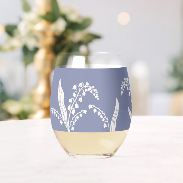 Lily Of The Valley Floral Custom Name  Stemless Wi Stemless Wine Glass (Insitu (Wedding))