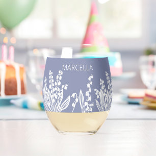 Lily Of The Valley Floral Custom Name  Stemless Wine Glass