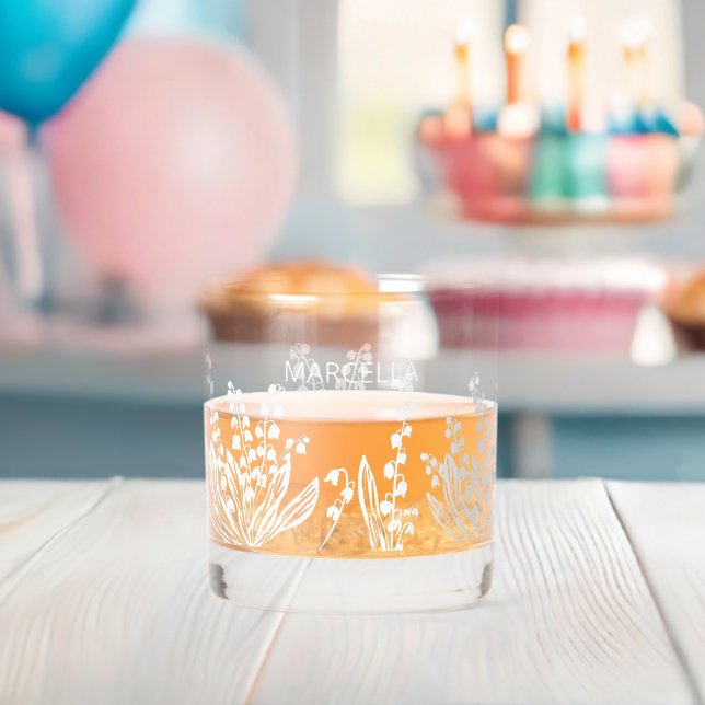 Lily Of The Valley Floral Custom Name  Whiskey Glass (Insitu (Baby Shower))