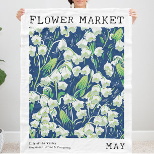 Lily of the Valley Floral May Birth Flower Market Fleece Blanket