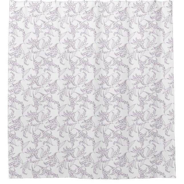 Lily-of-the-Valley Floral Motif Mauve on White Shower Curtain (Front)