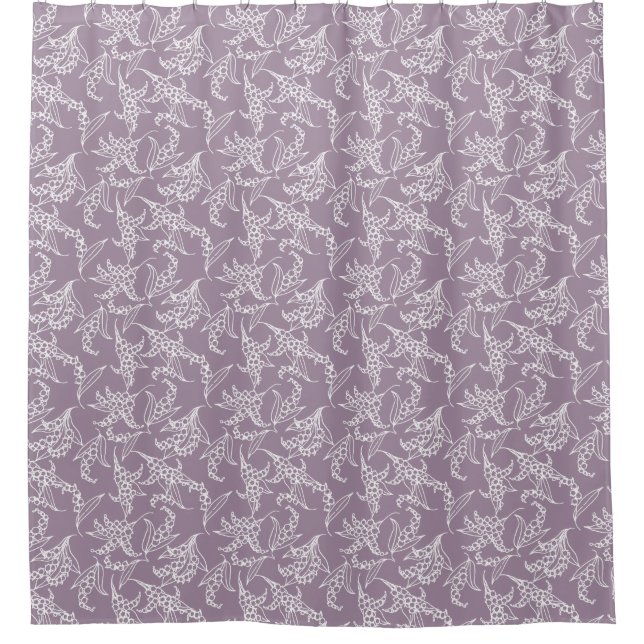Lily-of-the-Valley Floral Motif White on Mauve Shower Curtain (Front)