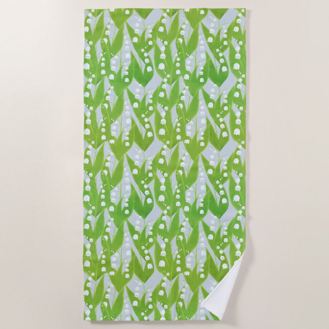 Lily of the Valley Floral Pattern Beach Towel (Front)