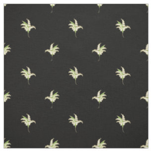 Lily-of-the-Valley Floral Polka Dots on Black Fabric