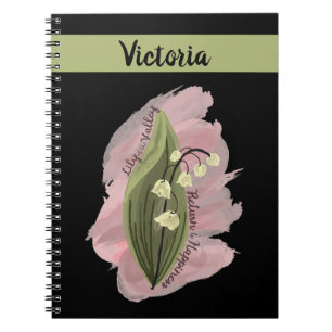 Lily of the Valley Happiness Personalised Black Notebook