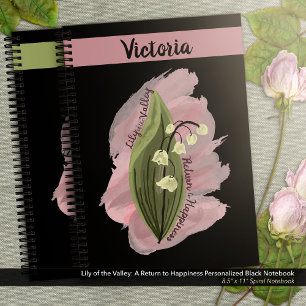 Lily of the Valley Happiness Personalised Black Notebook