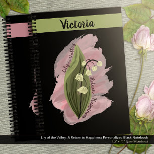 Lily of the Valley Happiness Personalised Black Notebook