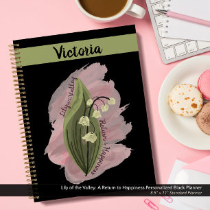 Lily of the Valley Happiness Personalised Black Planner