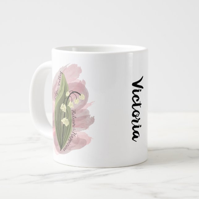 Lily of the Valley Happiness Personalised Large Coffee Mug (Front Left)