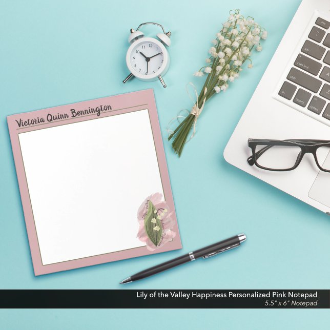 Lily of the Valley Happiness Personalised Pink Notepad (Lily of the Valley: A Return to Happiness Personalized Pink Notepad)