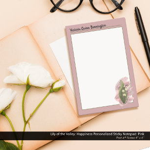 Lily of the Valley Happiness Personalised Pink Post-it Notes