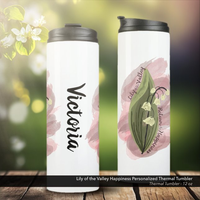 Lily of the Valley Happiness Personalised Thermal Tumbler (Lily of the Valley Happiness Personalized Thermal Tumbler in White - 12 oz. Size)
