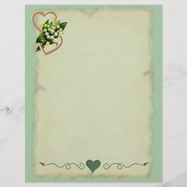 Lily of the Valley, Hearts, Old Paper, light teal (Front)
