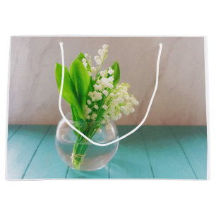 Lily of the valley in vase heart sticker gift box large gift bag