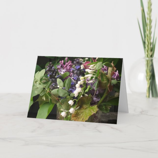 Lily of the Valley & Lilac Birthday Bouquet Card (Front)