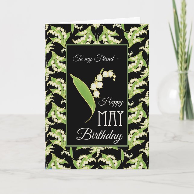 Lily-of-the-Valley May Birthday Card, Black Friend Card (Front)