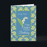 Lily-of-the-Valley May Birthday Card, Blue: Sister Card<br><div class="desc">A pretty May Birthday Card for a Sister,  with a Lilies-of-the Valley pattern on a Blue background; from the Posh & Painterly 'For the Love of Lilies' collection.</div>
