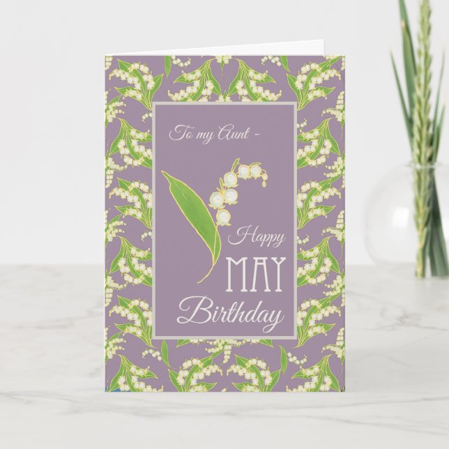Lily-of-the-Valley May Birthday Card, Mauve: Aunt Card (Front)