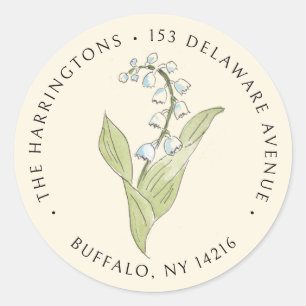 Lily of the Valley May Floral Return Address Classic Round Sticker