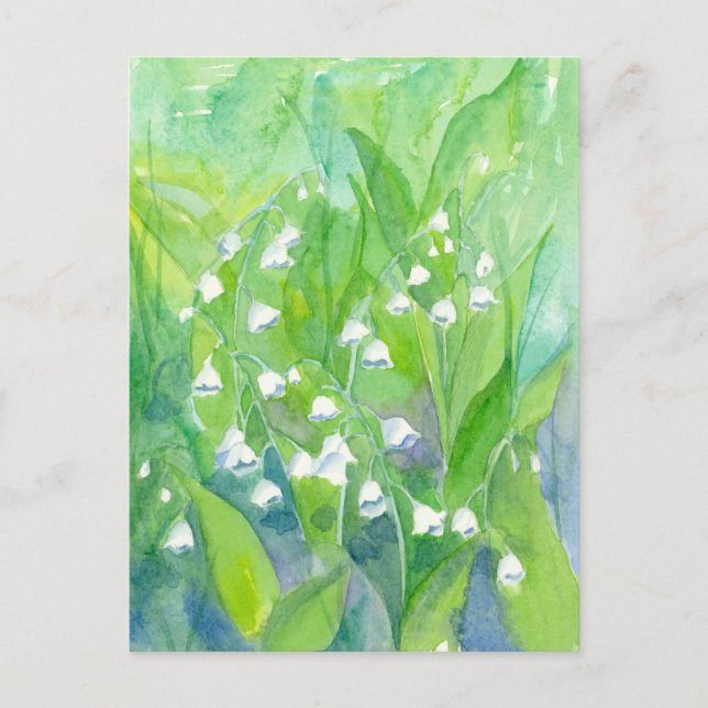 Lily of the Valley May Flowers Watercolor Painting Postcard (Front)