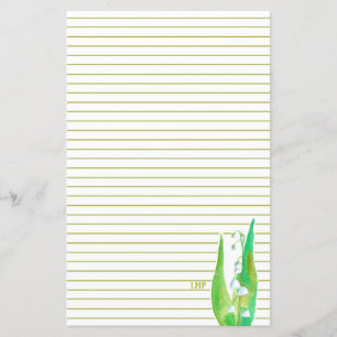 Lily Of The Valley Monogram Green Lined Stationery