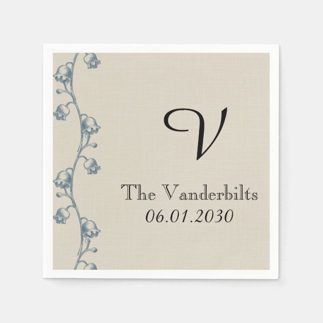 Lily of the Valley Monogram Wedding Napkin (Front)