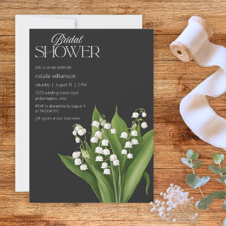 Lily of the Valley on Black Bridal Shower Invitation