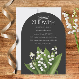 Lily of the Valley on Black Bridal Shower Invitation